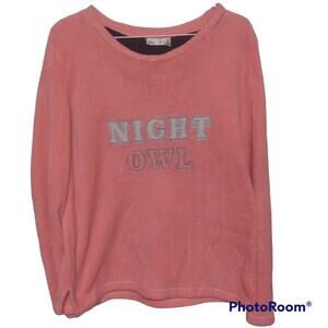 Cozy Coral Pink Fleece Night Owl Pullover Pajama Top | Women’s M
